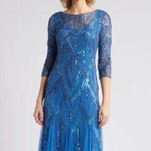 NWT Pisarro Nights Beaded Illusion Neck Gown